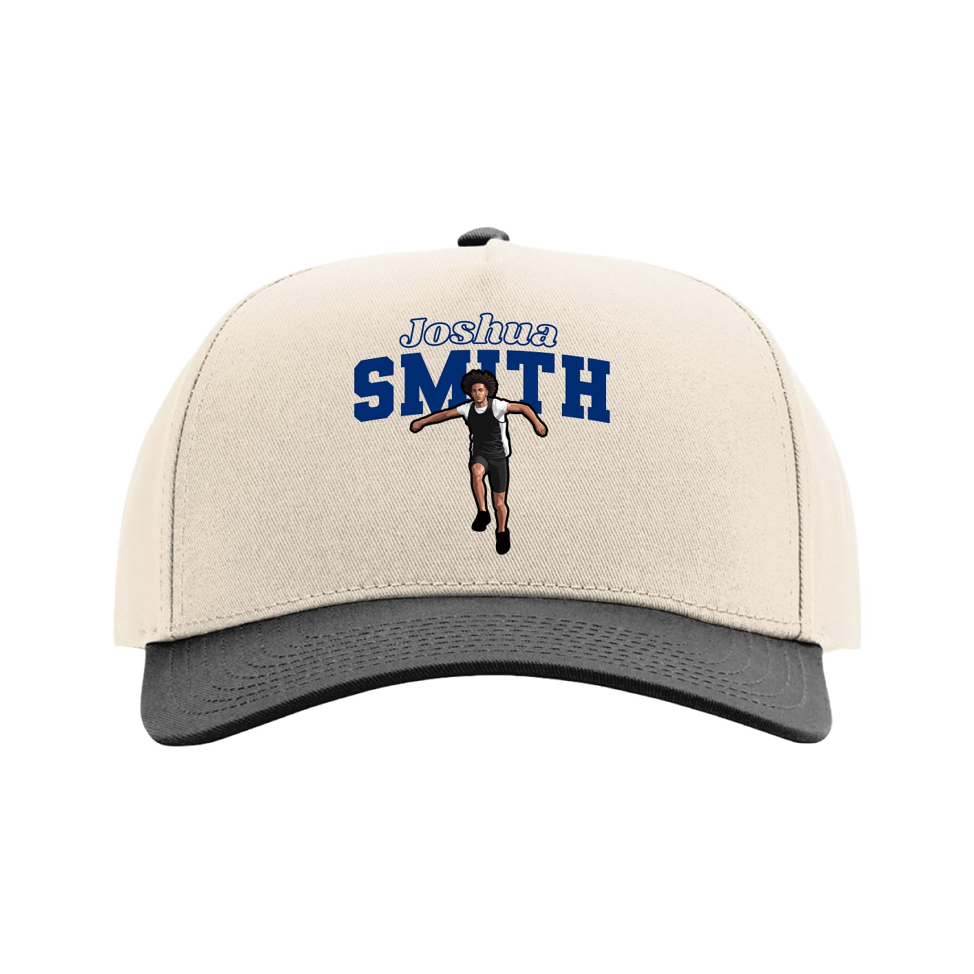 Full Fabric Five-Panel Champ Cap — Name Arch in Cream/Black