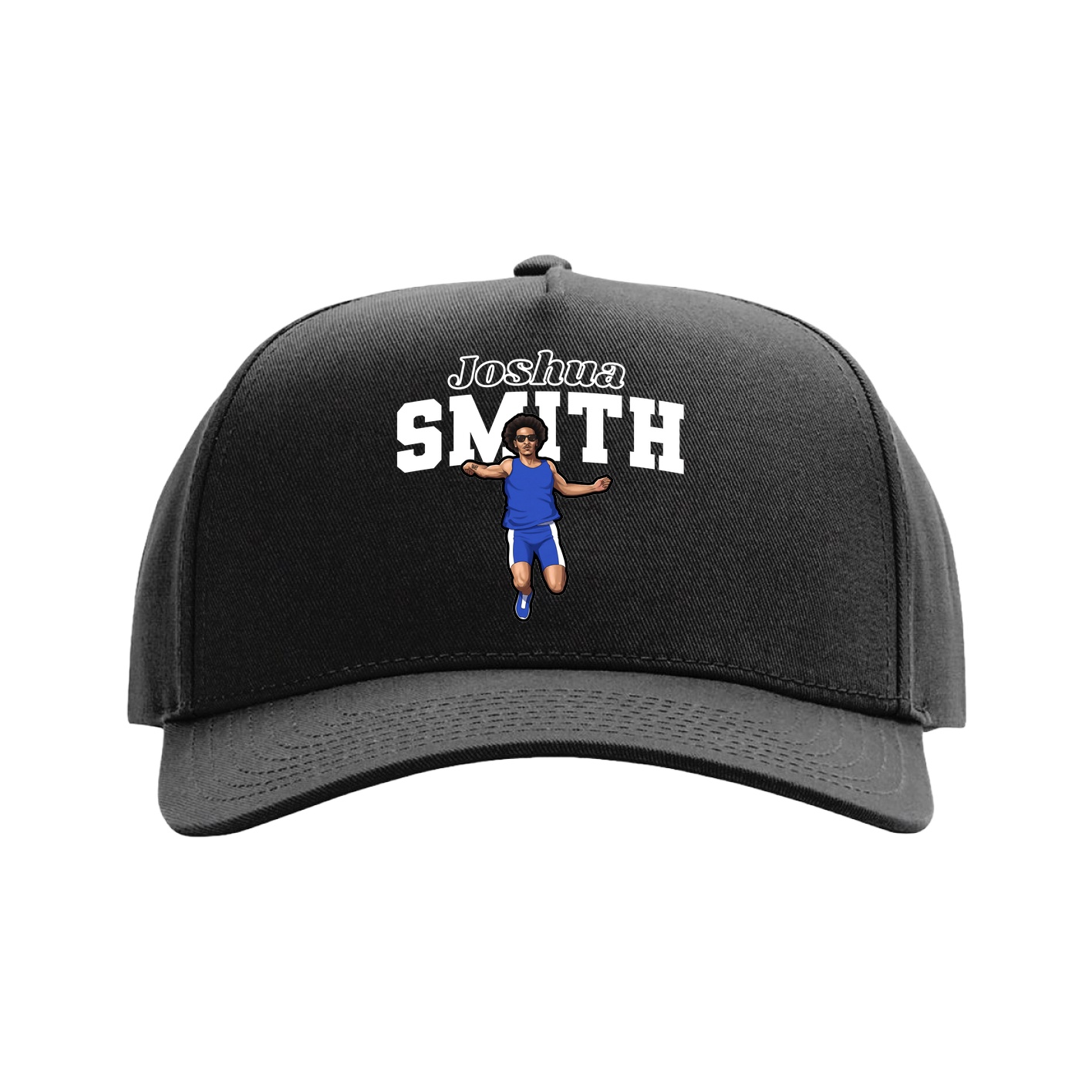 Full Fabric Five-Panel Champ Cap — Name Arch in Black