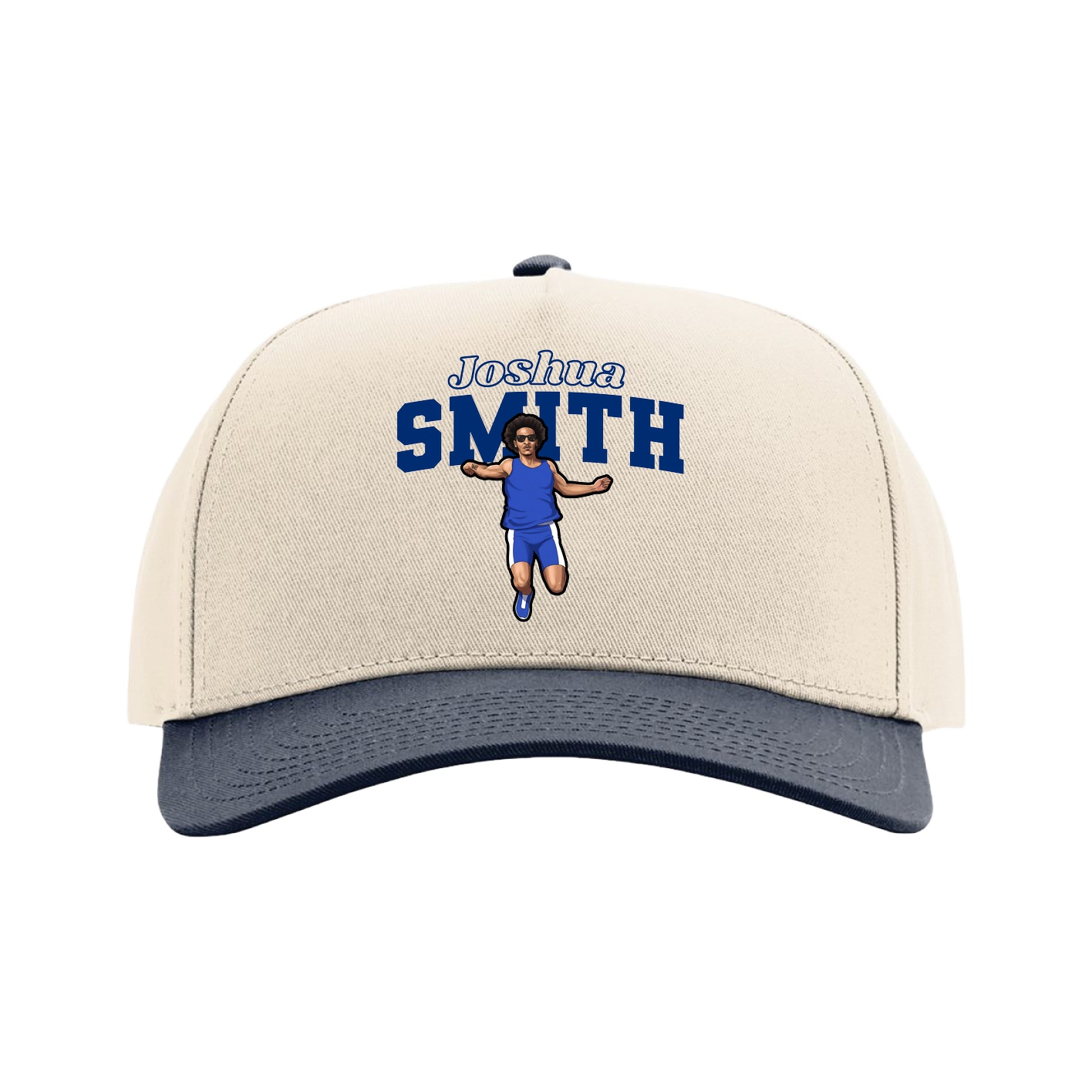 Full Fabric Five-Panel Champ Cap — Name Arch in Cream/Navy