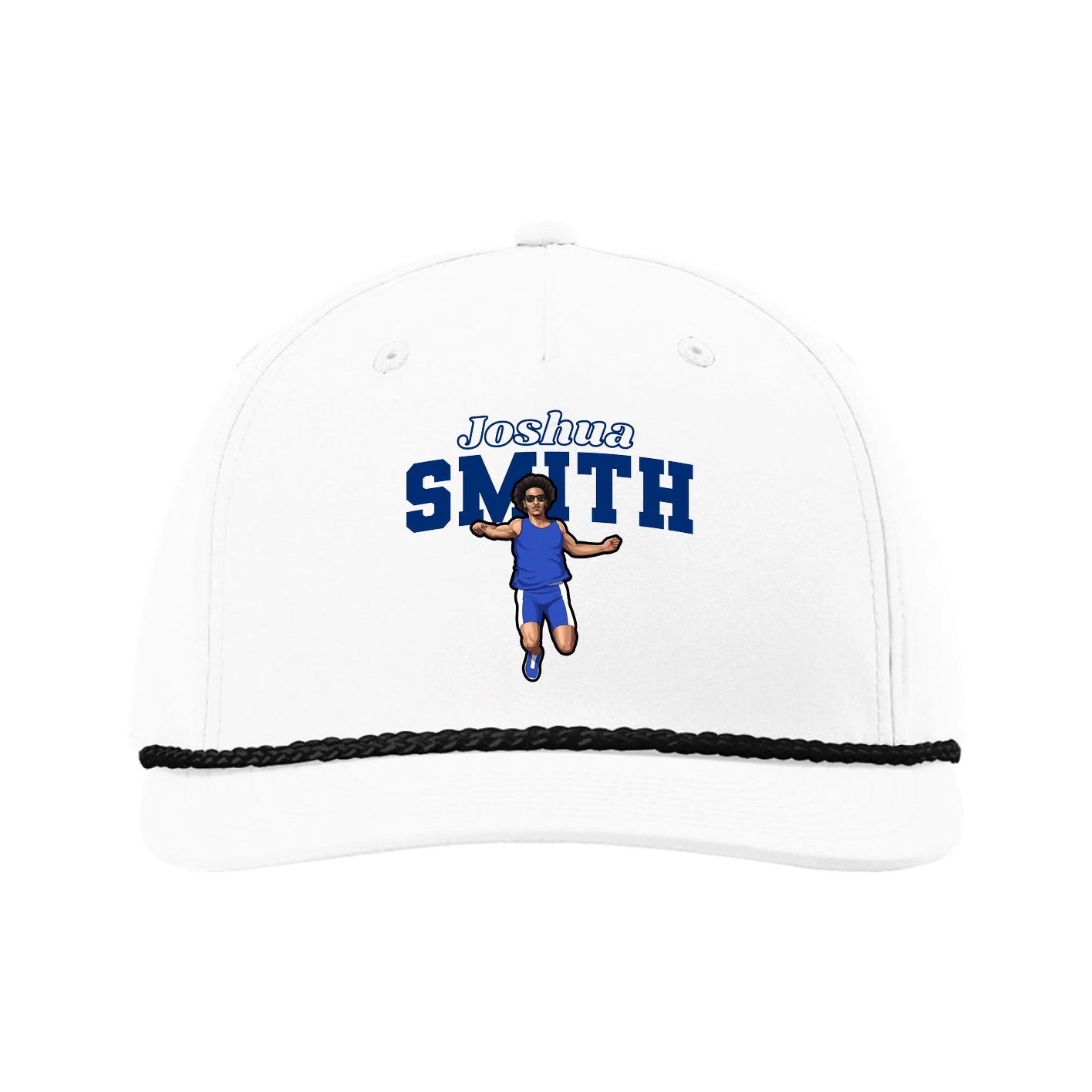 Five-Panel Classic Rope Cap — Name Arch in White
