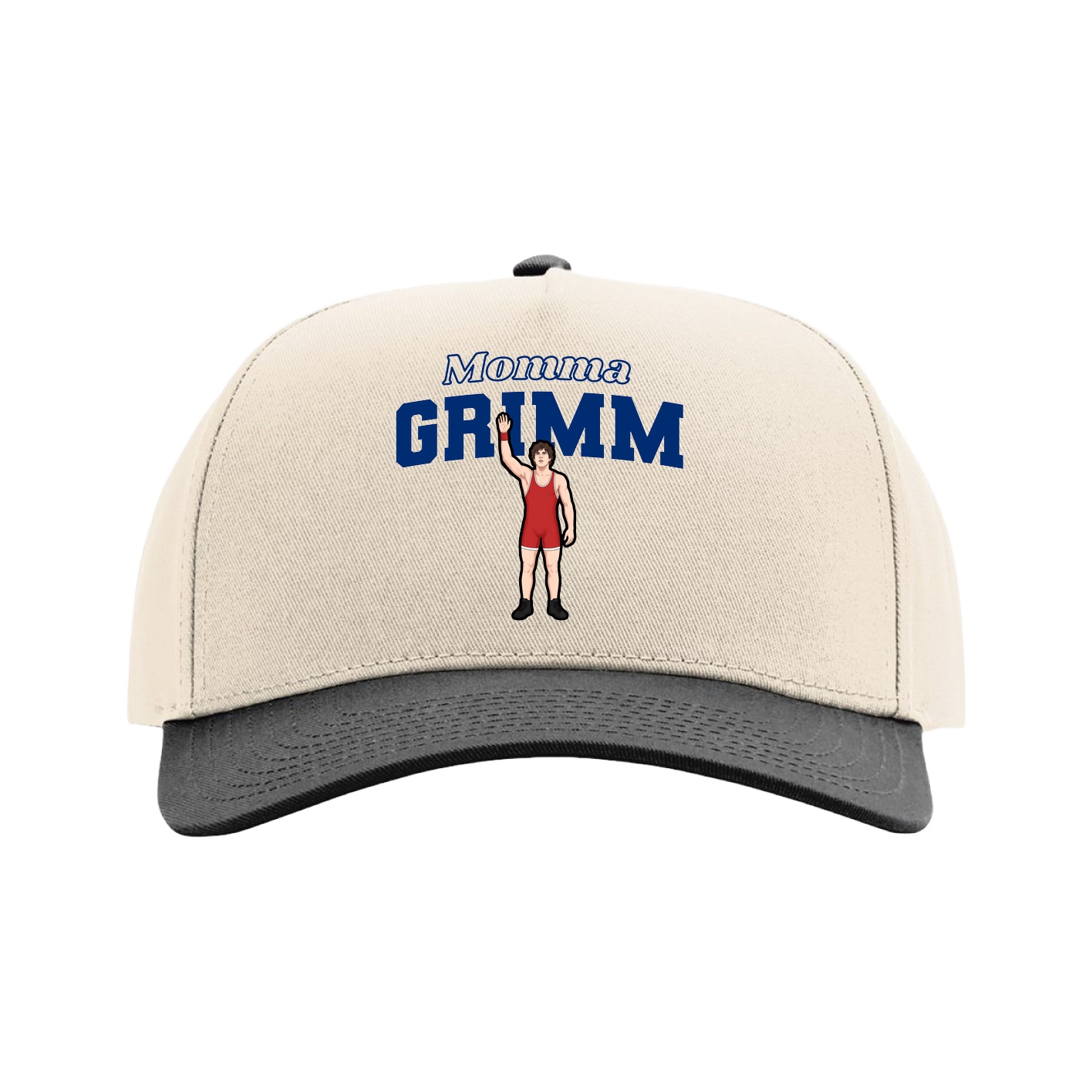 Full Fabric Five-Panel Champ Cap — Mothers Day Block in Cream/Black