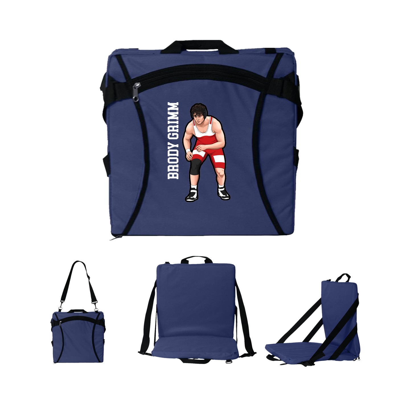 Folding Stadium Seat — Name Vertical in Navy