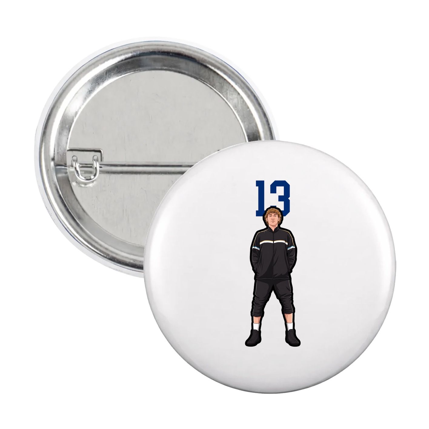 Game Day Button — Number Top in White