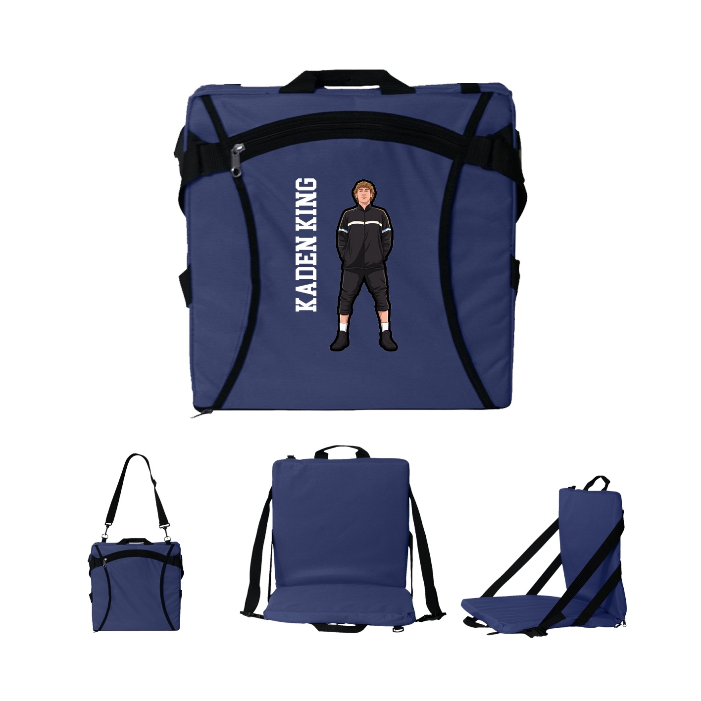 Folding Stadium Seat — Name Vertical in Navy
