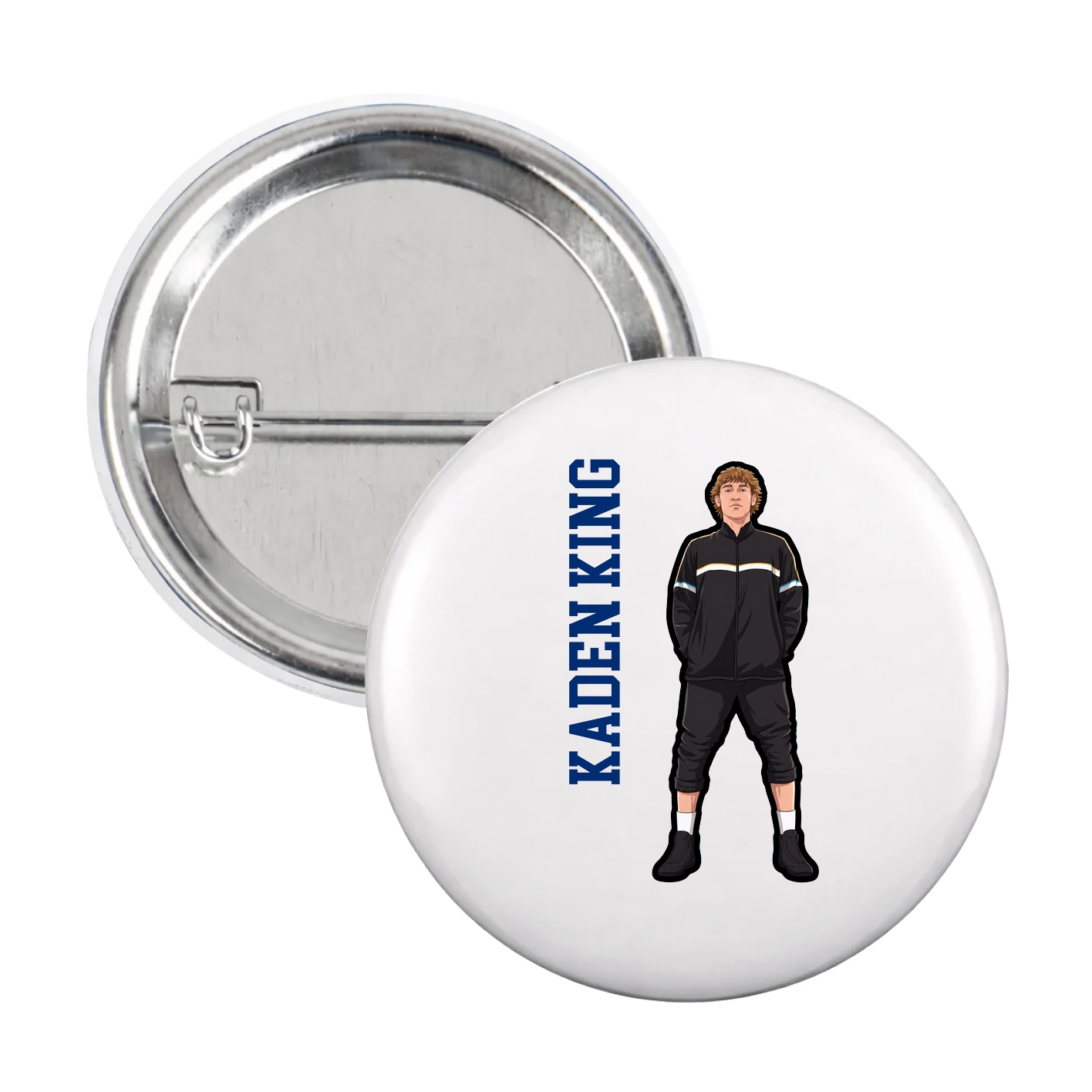Game Day Button — Name Vertical in White