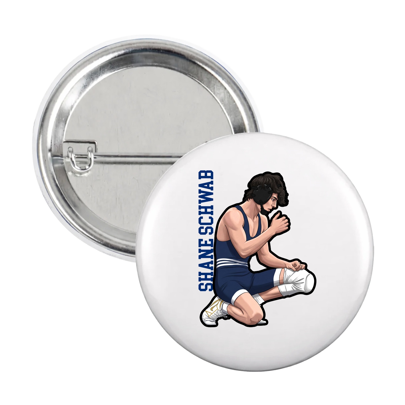 Game Day Button — Name Vertical in White