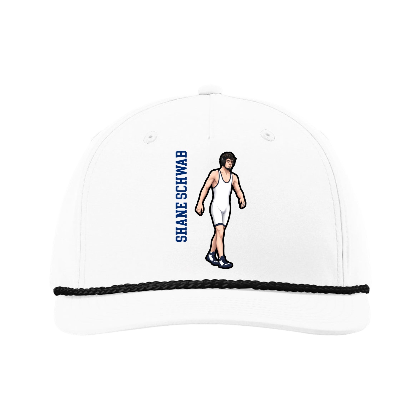 Five-Panel Classic Rope Cap — Name Vertical in White