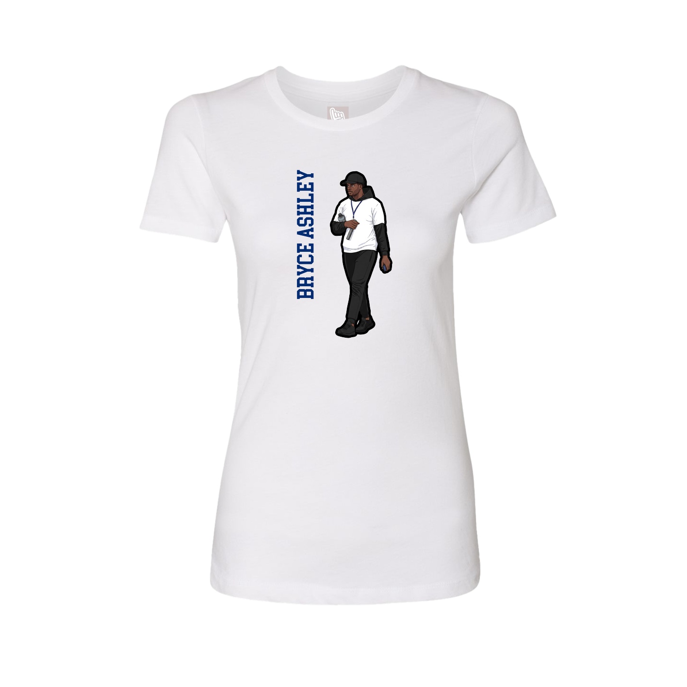 Fitted Women's Tee — Name Vertical in White