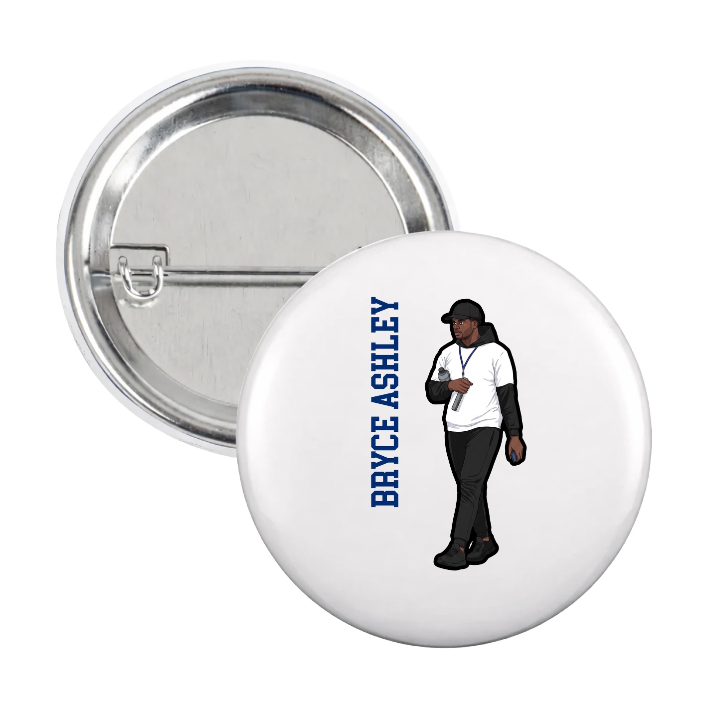 Game Day Button — Name Vertical in White