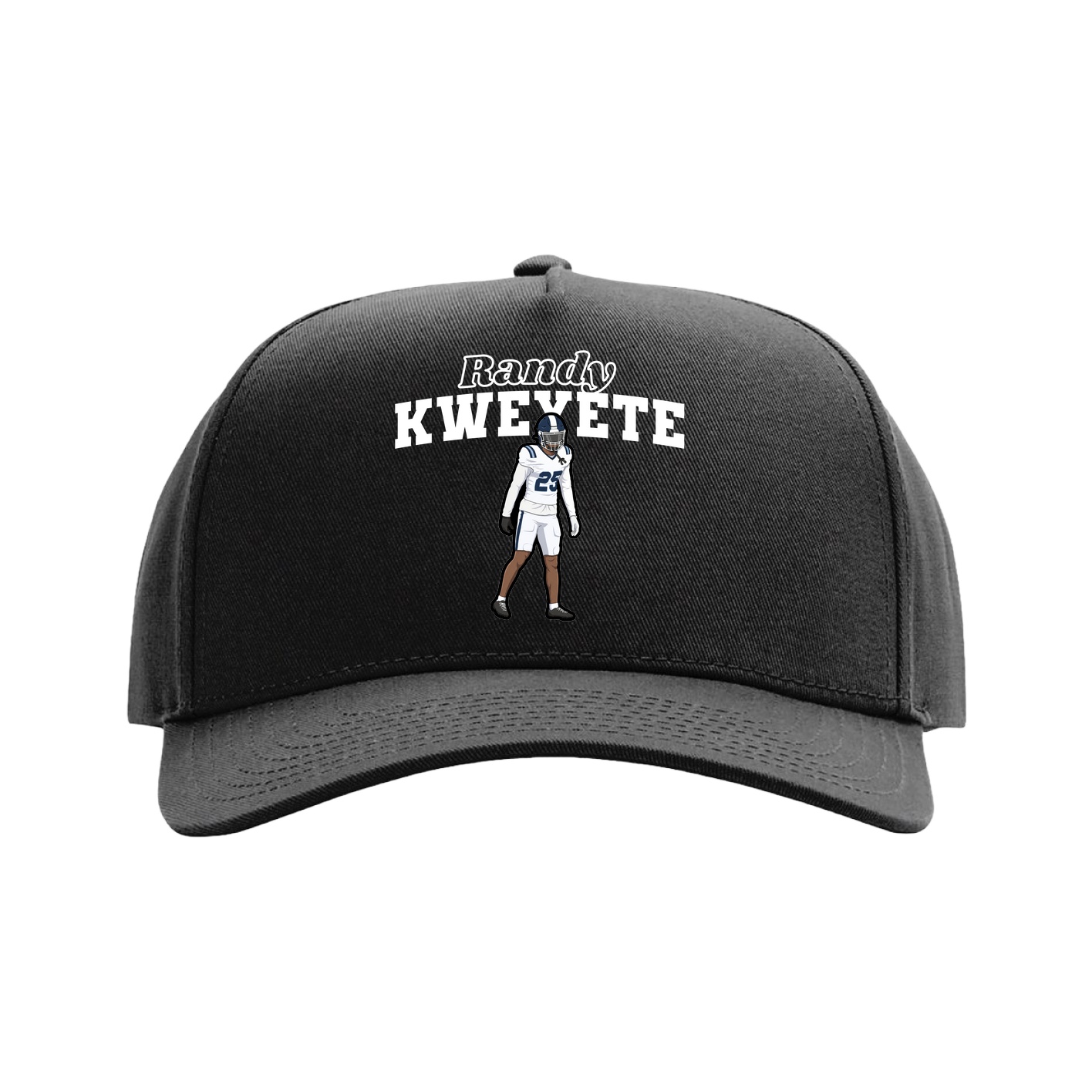 Full Fabric Five-Panel Champ Cap — Name Arch in Black