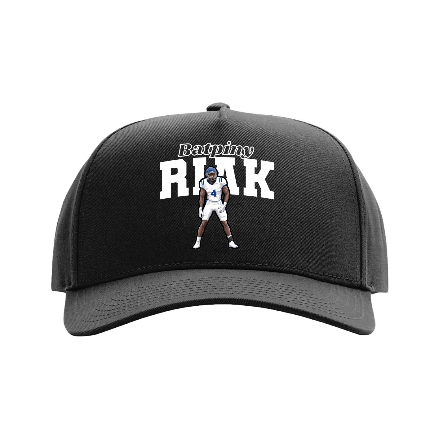 Full Fabric Five-Panel Champ Cap — Name Arch in Black