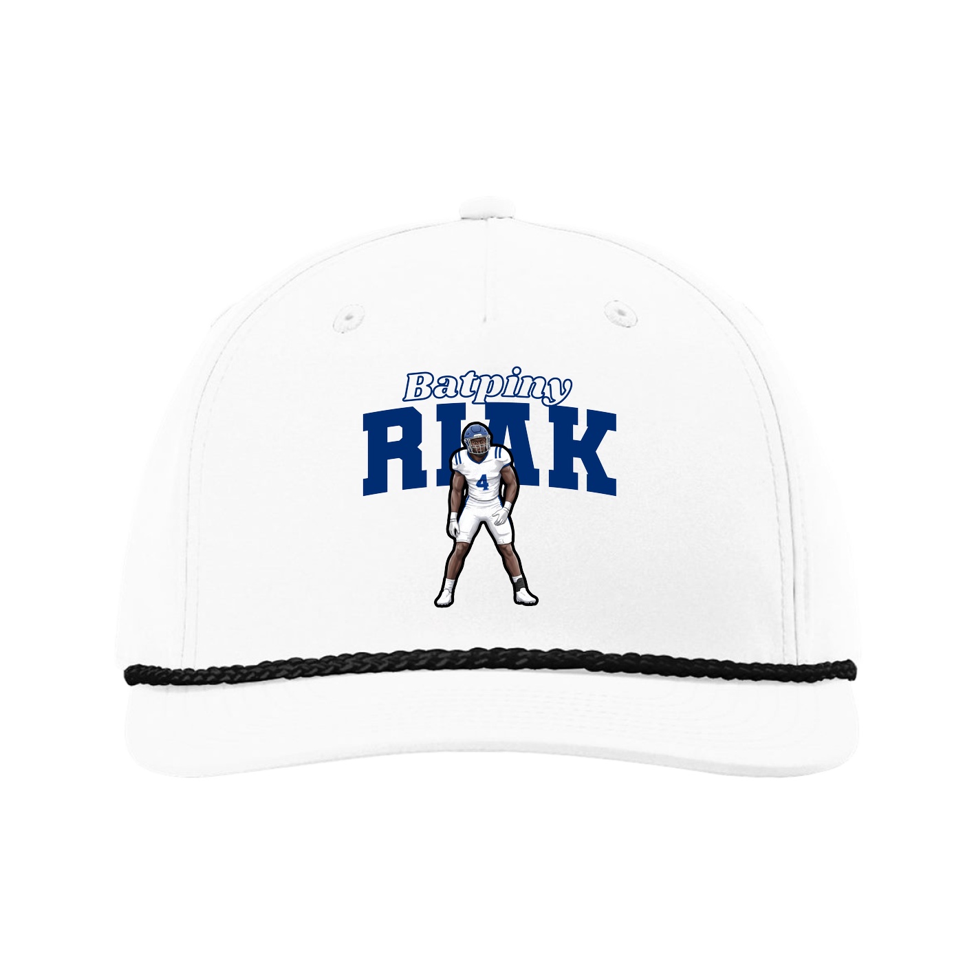 Five-Panel Classic Rope Cap — Name Arch in White