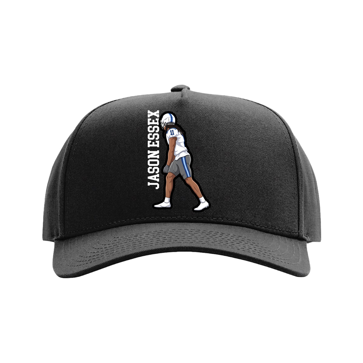 Full Fabric Five-Panel Champ Cap — Name Vertical in Black