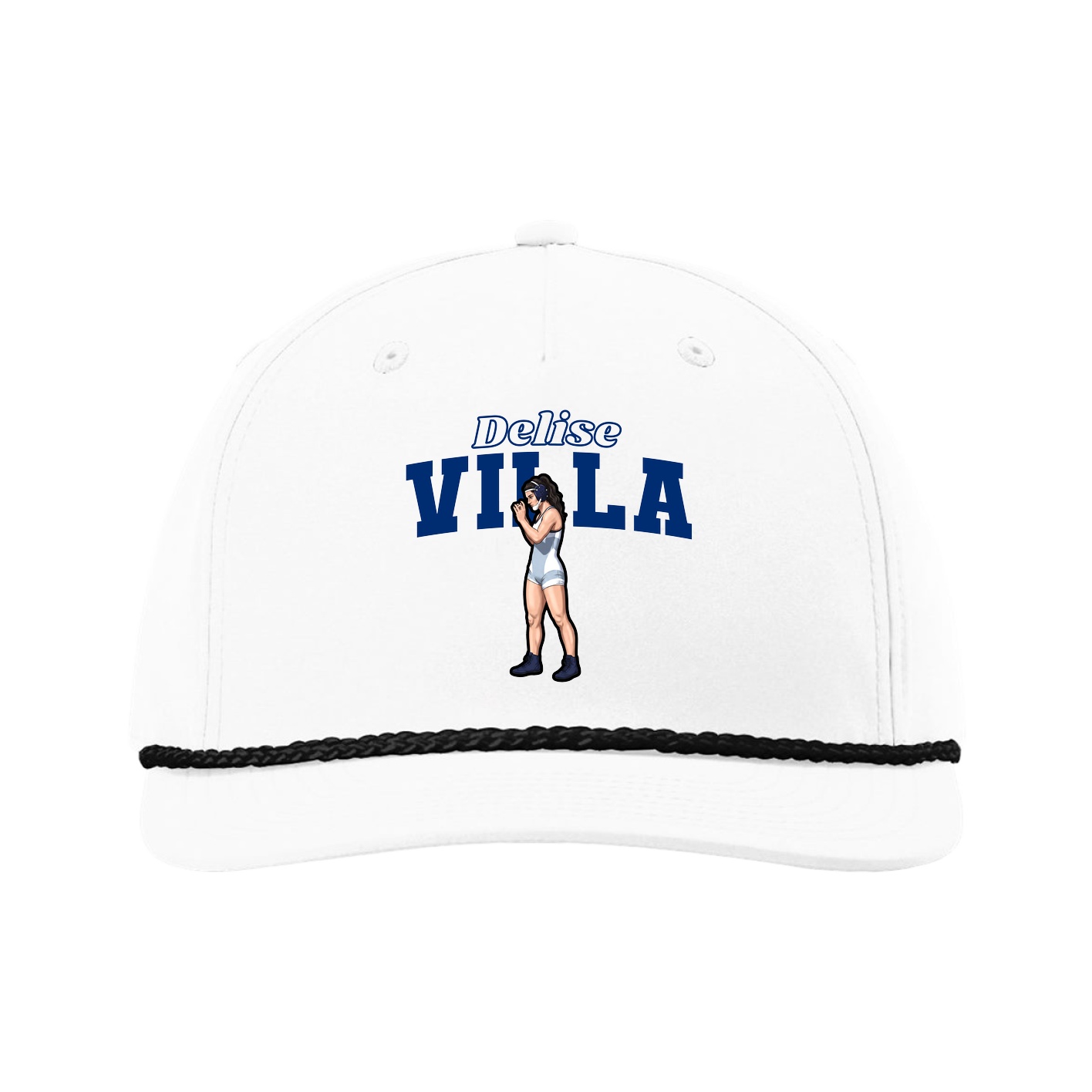 Five-Panel Classic Rope Cap — Name Arch in White