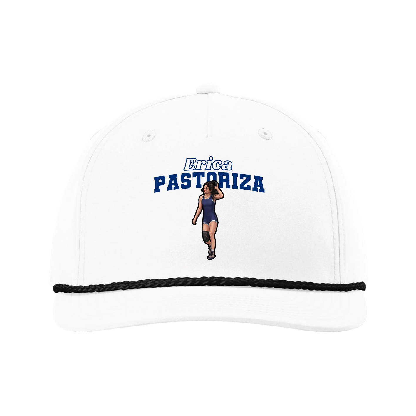 Five-Panel Classic Rope Cap — Name Arch in White