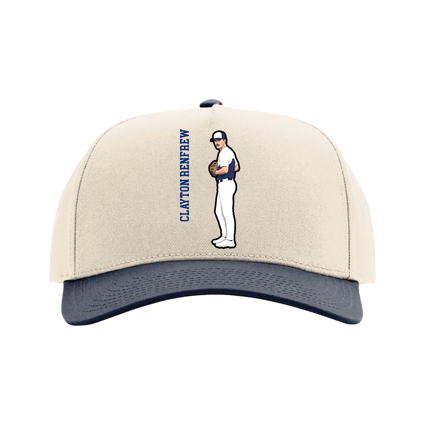 Full Fabric Five-Panel Champ Cap — Name Vertical in Cream/Navy