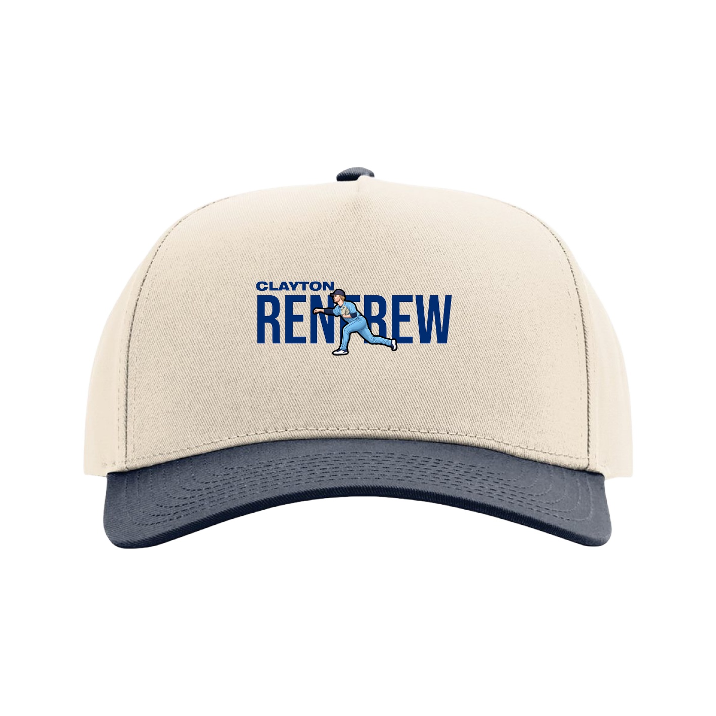 Full Fabric Five-Panel Champ Cap — Player Name in Cream/Navy