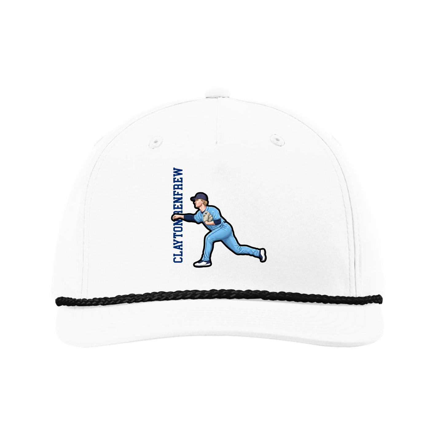 Five-Panel Classic Rope Cap — Name Vertical in White