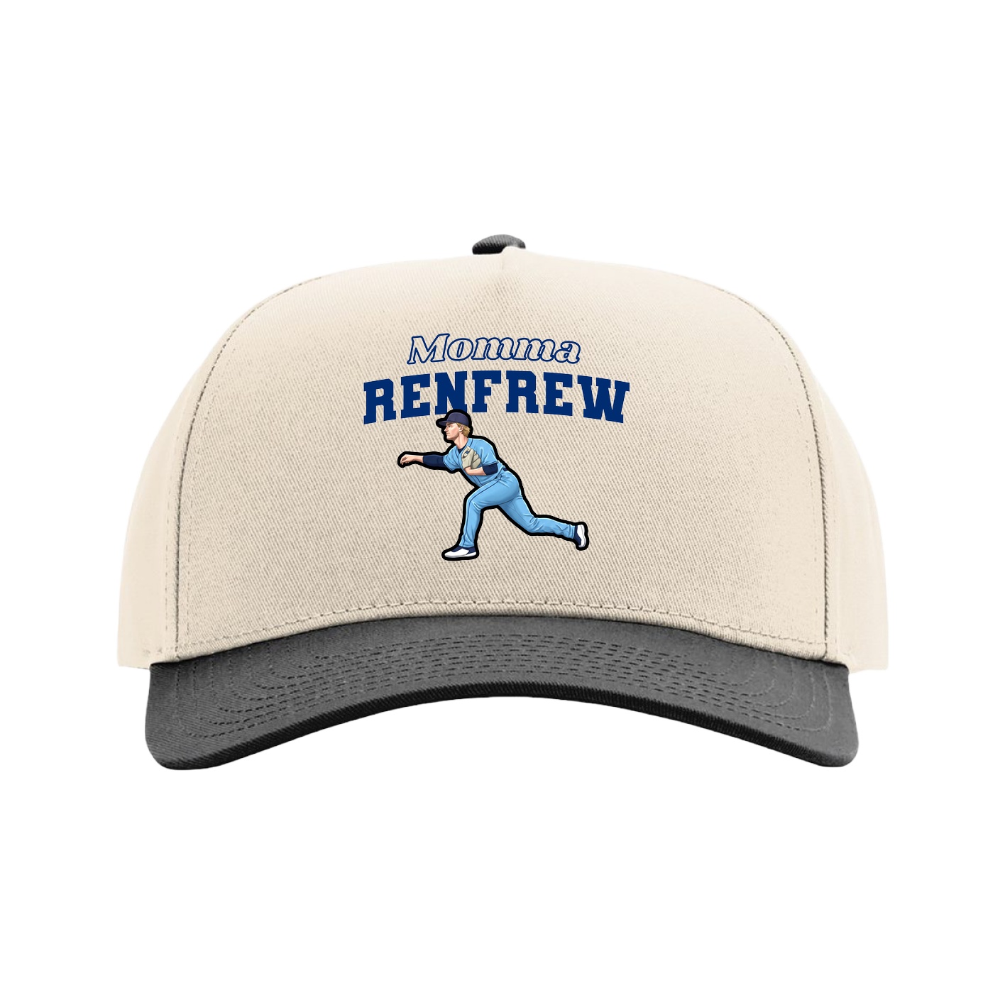 Full Fabric Five-Panel Champ Cap — Mothers Day Block in Cream/Black