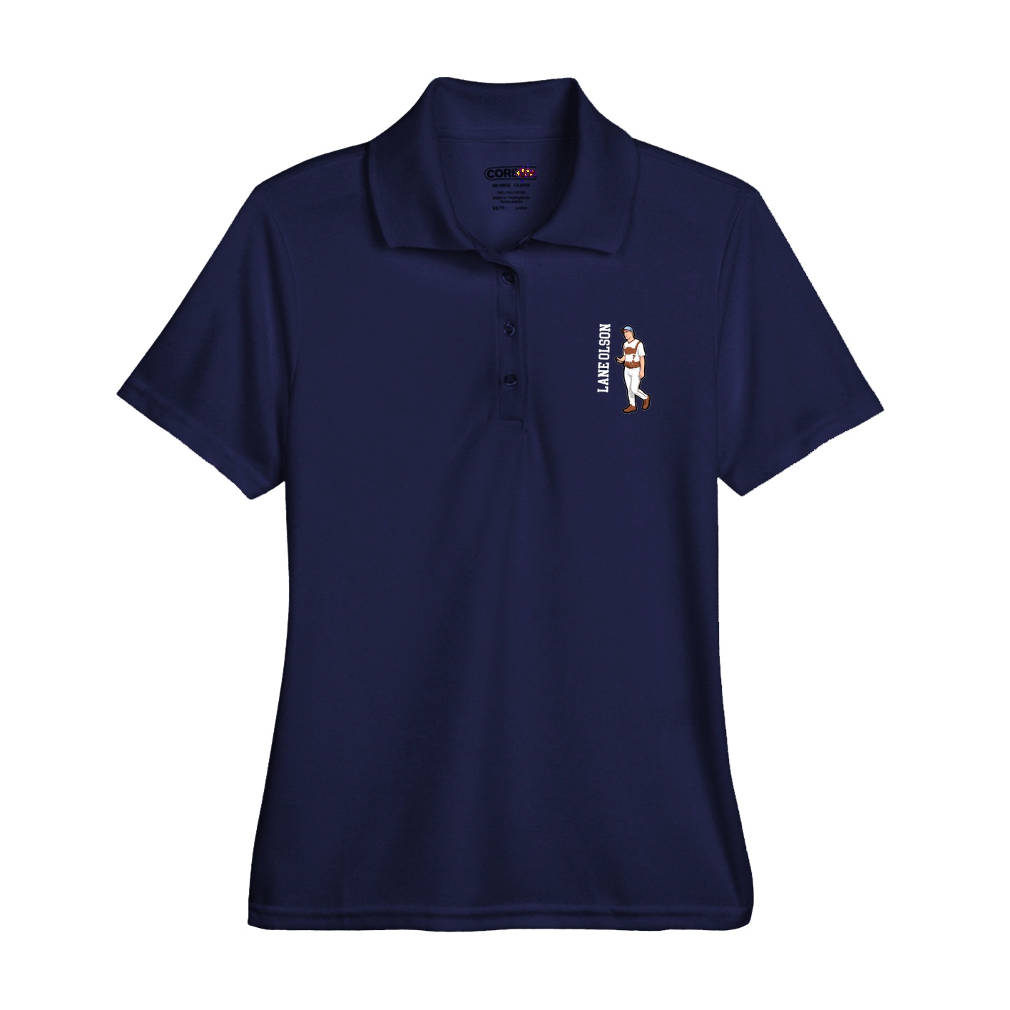 Womens Performance Polo — Name Vertical in Navy