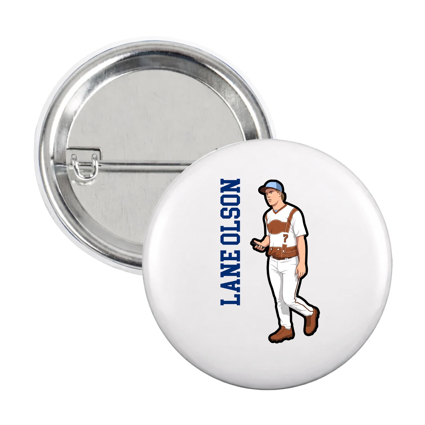 Game Day Button — Name Vertical in White