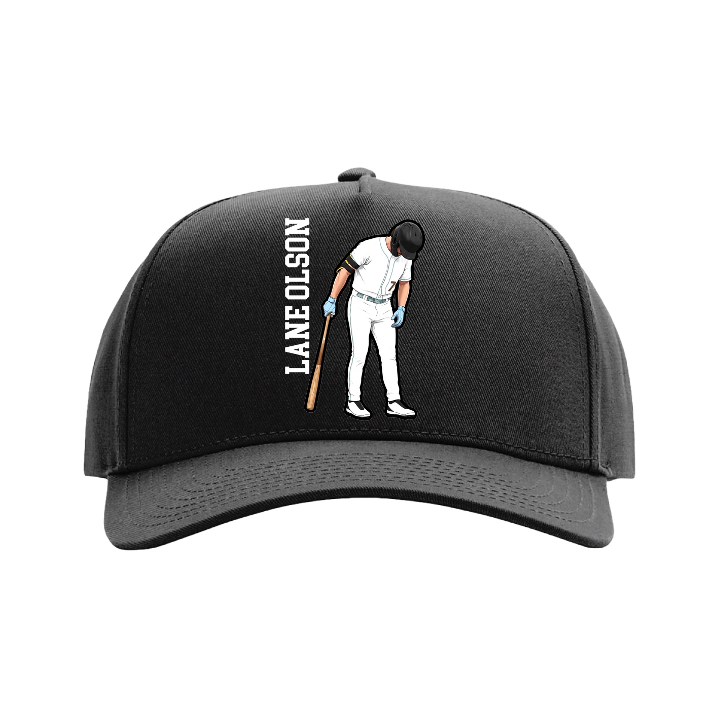 Full Fabric Five-Panel Champ Cap — Name Vertical in Black