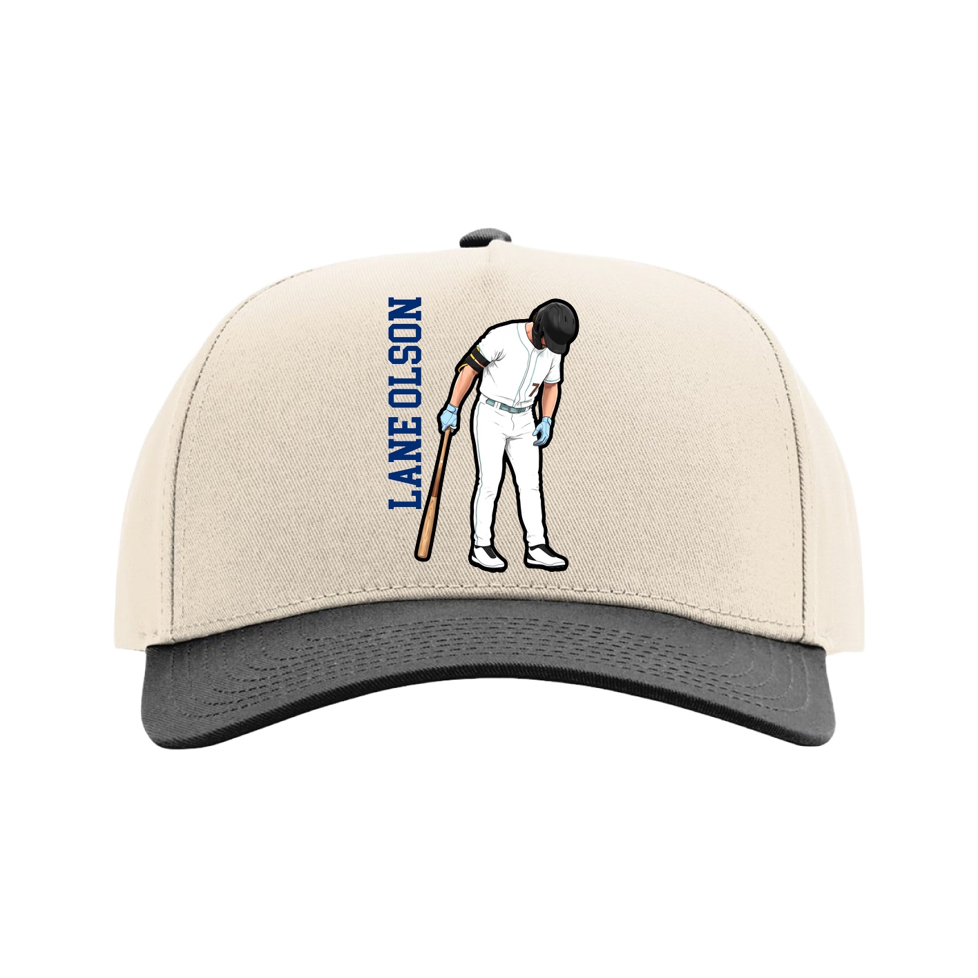 Full Fabric Five-Panel Champ Cap — Name Vertical in Cream/Black
