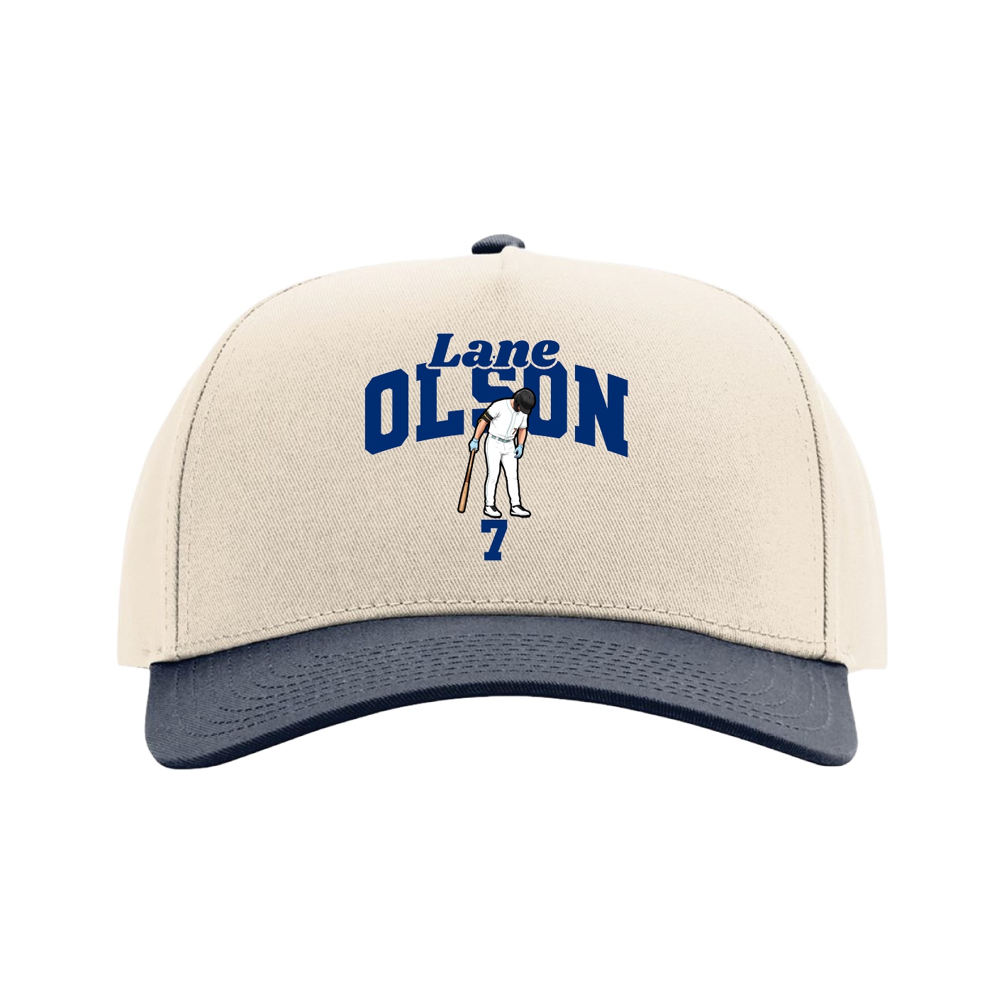 Full Fabric Five-Panel Champ Cap — Signature Arch in Cream/Navy