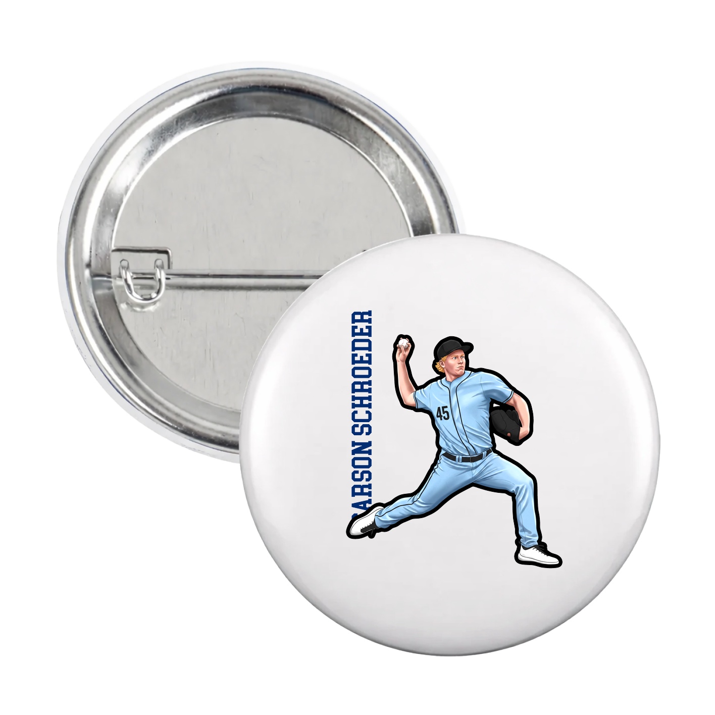 Game Day Button — Name Vertical in White