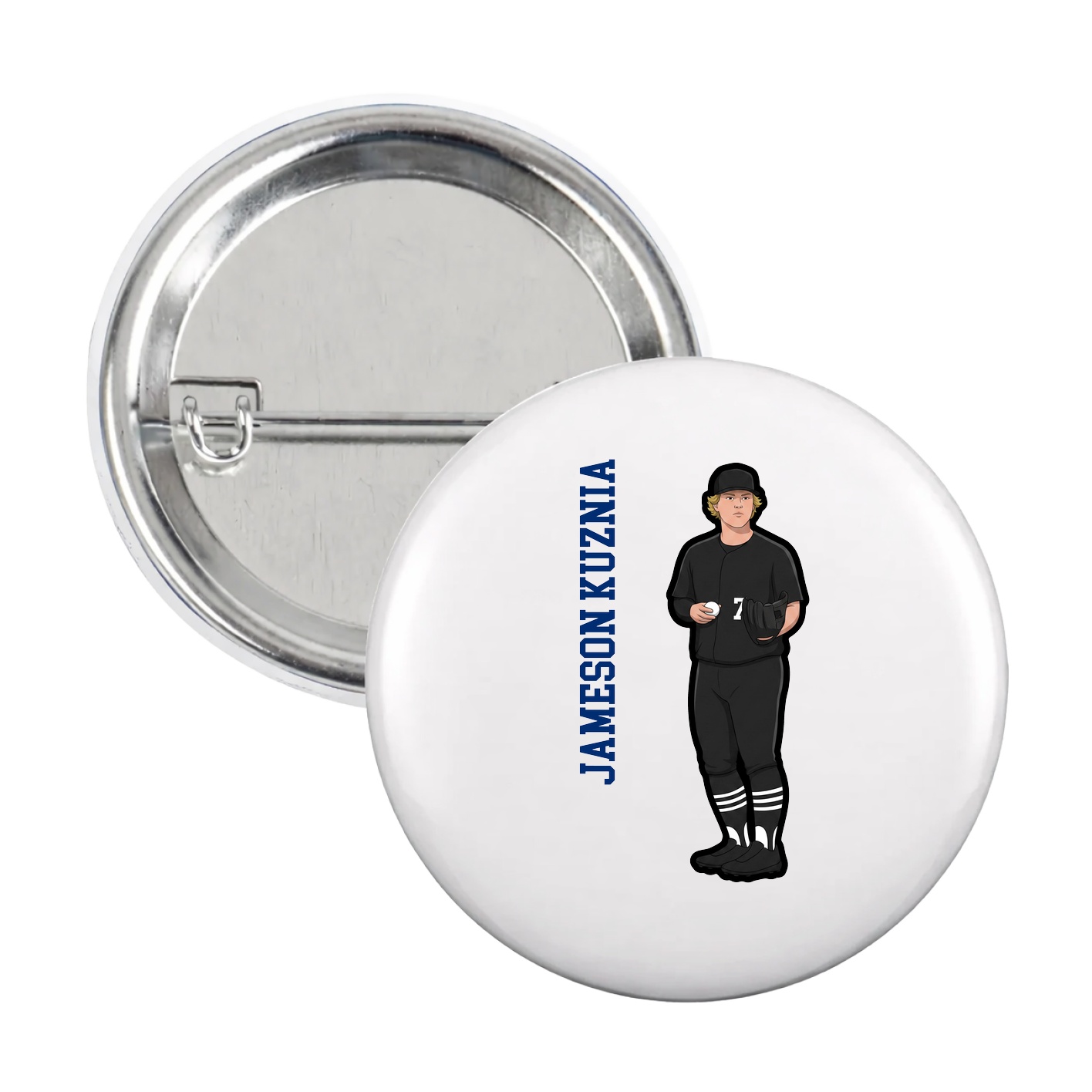 Game Day Button — Name Vertical in White