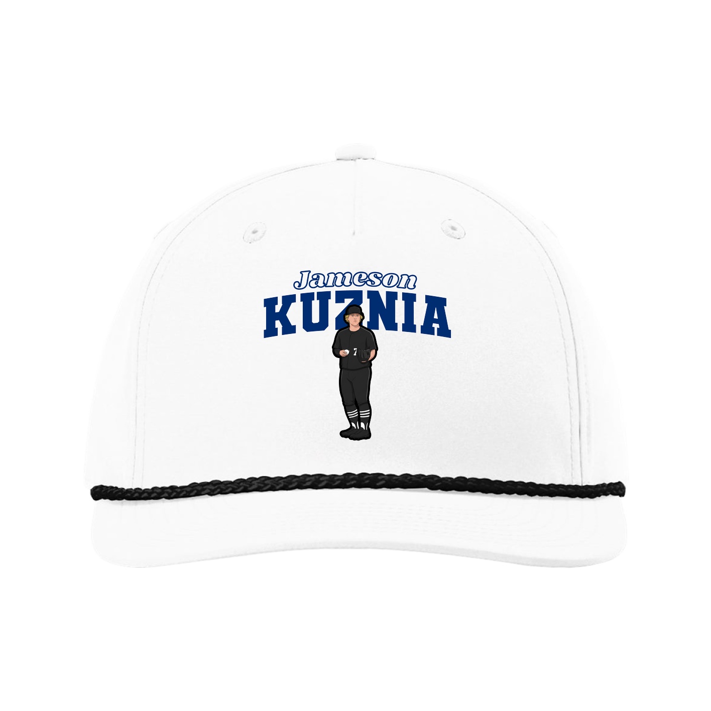 Five-Panel Classic Rope Cap — Name Arch in White