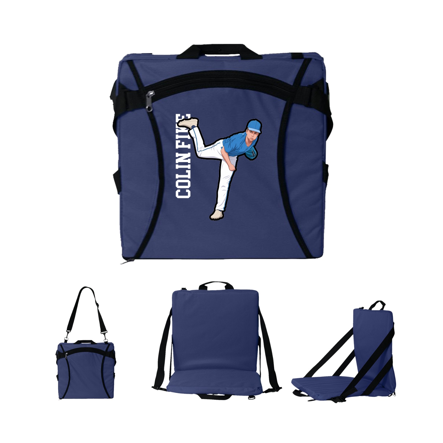 Folding Stadium Seat — Name Vertical in Navy