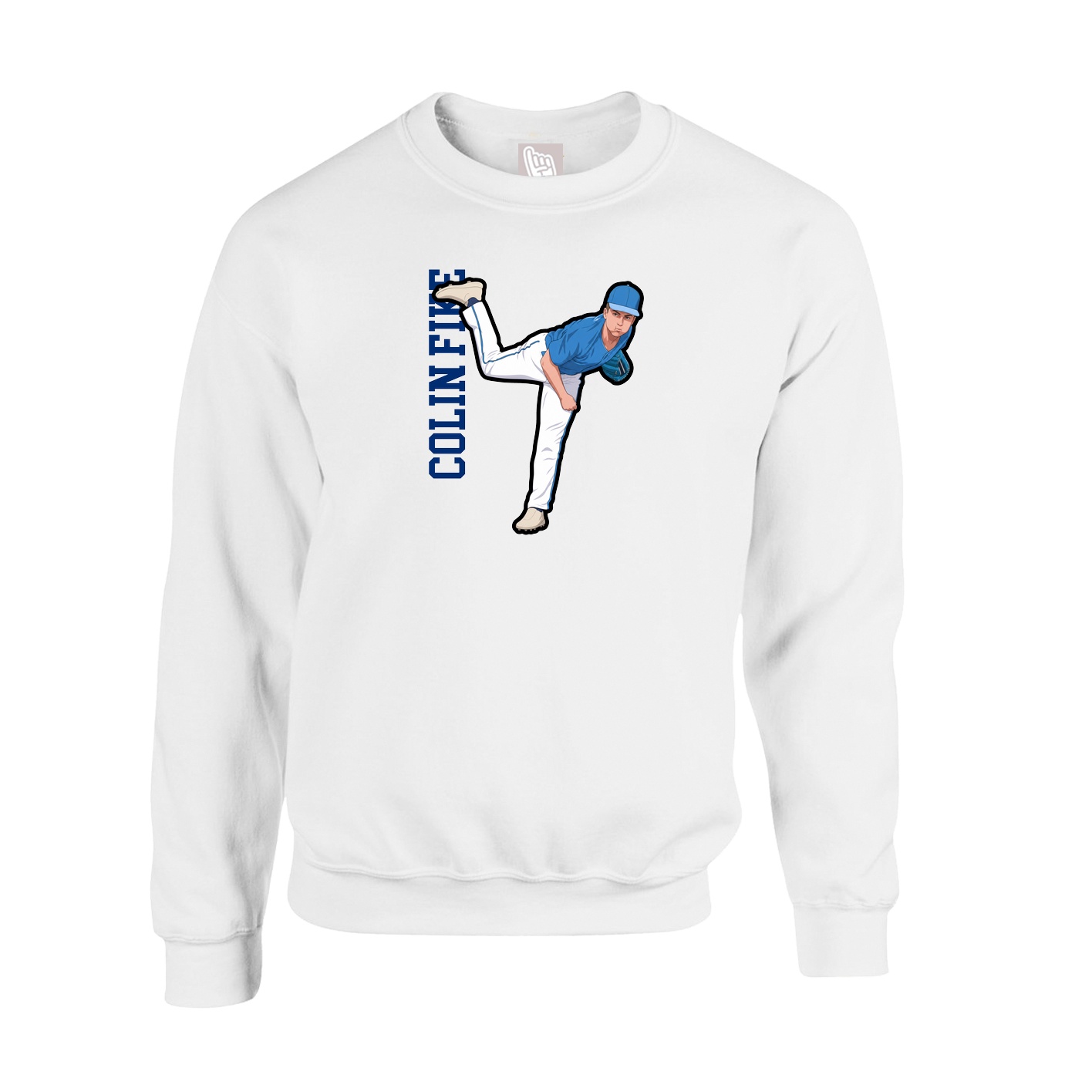 Fleece Crew — Name Vertical in White