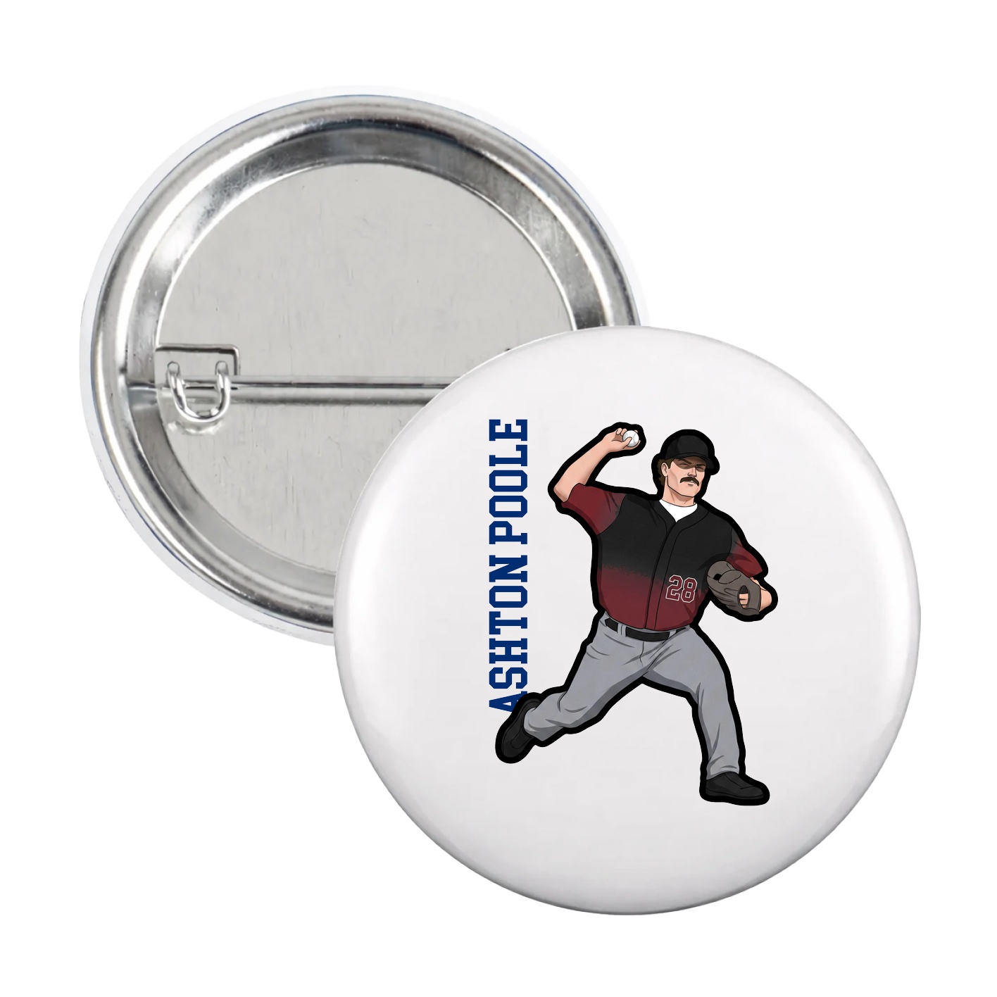 Game Day Button — Name Vertical in White