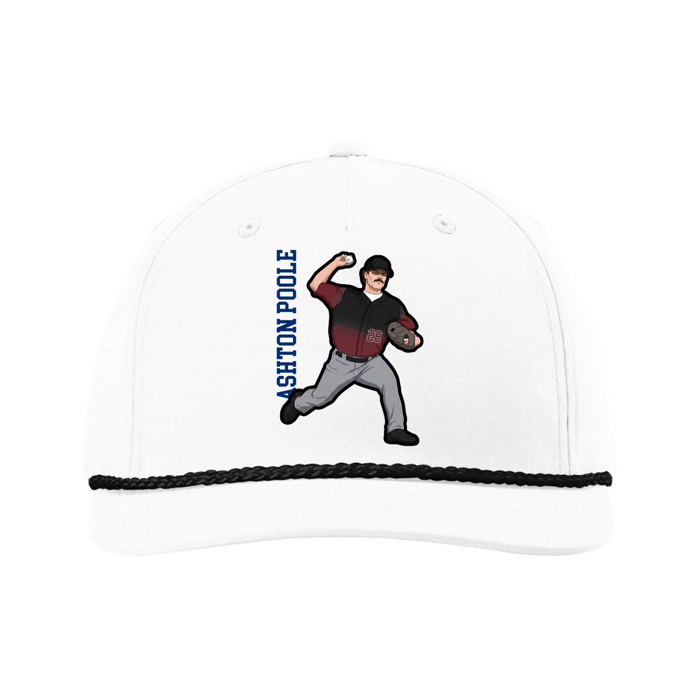 Five-Panel Classic Rope Cap — Name Vertical in White