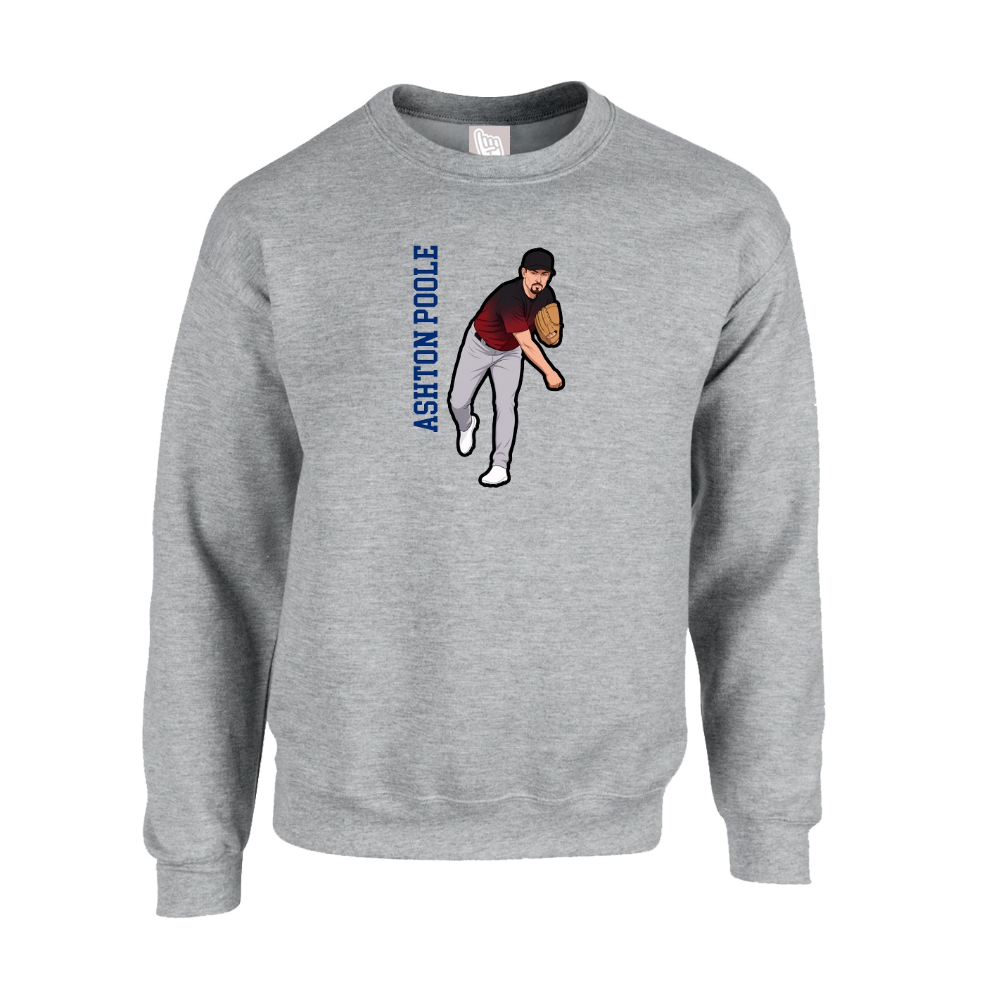 Fleece Crew — Name Vertical in Grey