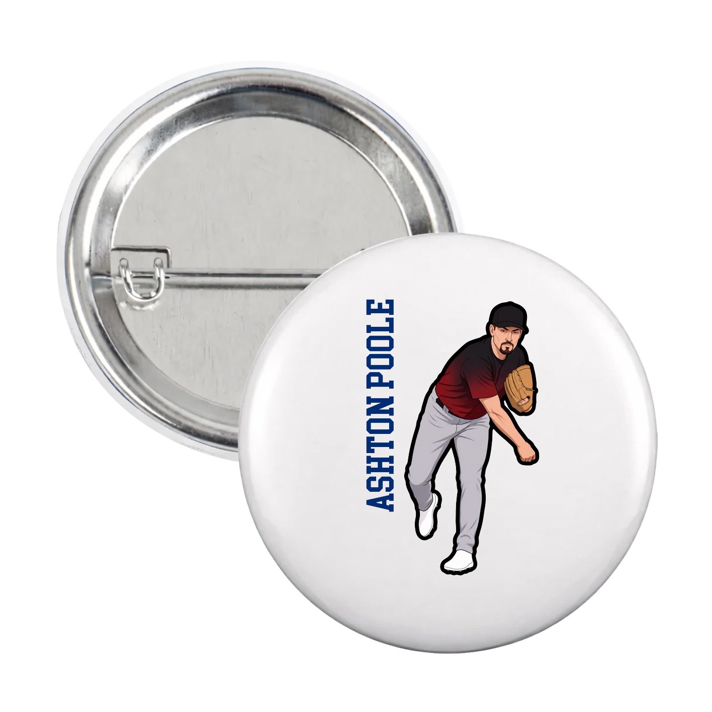 Game Day Button — Name Vertical in White