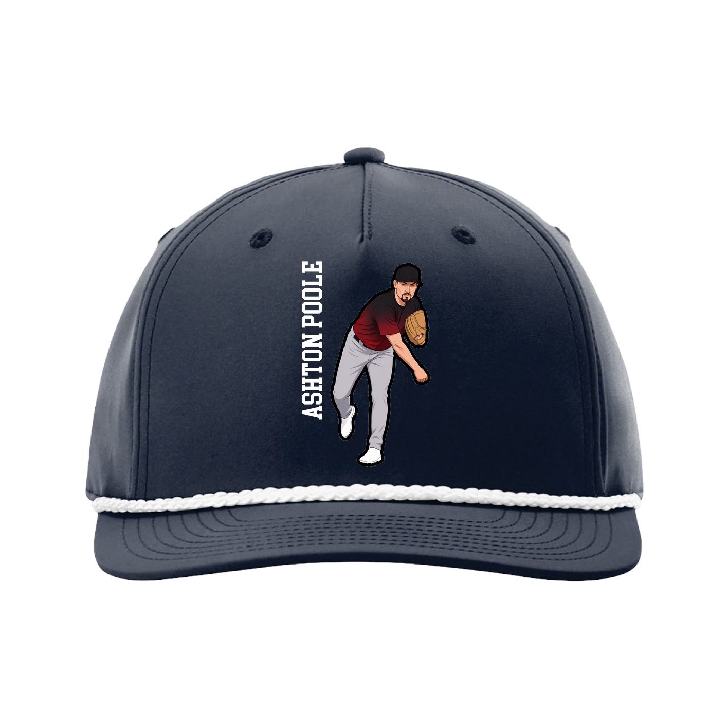 Five-Panel Classic Rope Cap — Name Vertical in Navy