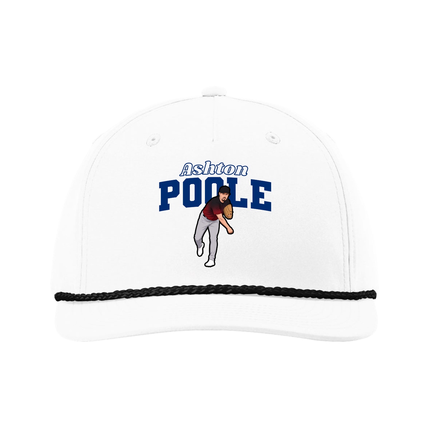 Five-Panel Classic Rope Cap — Name Arch in White