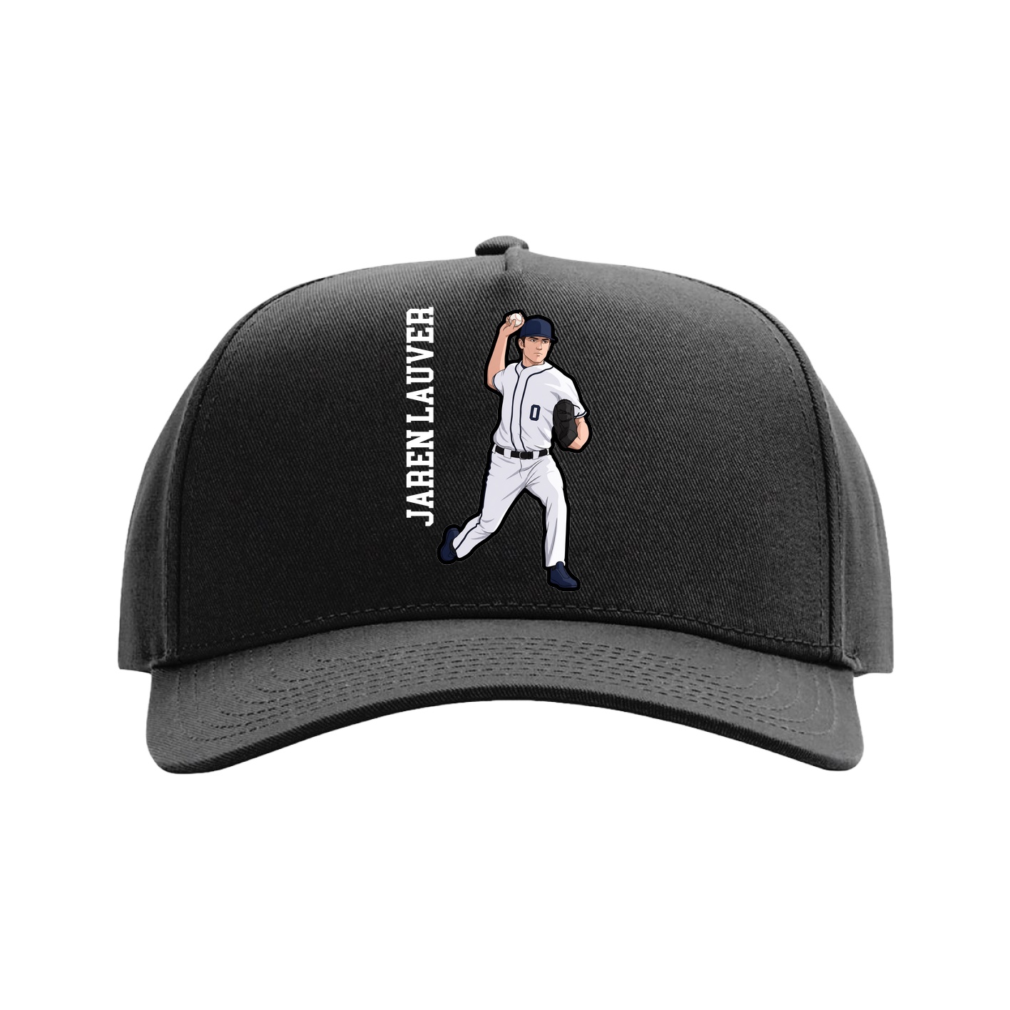 Full Fabric Five-Panel Champ Cap — Name Vertical in Black
