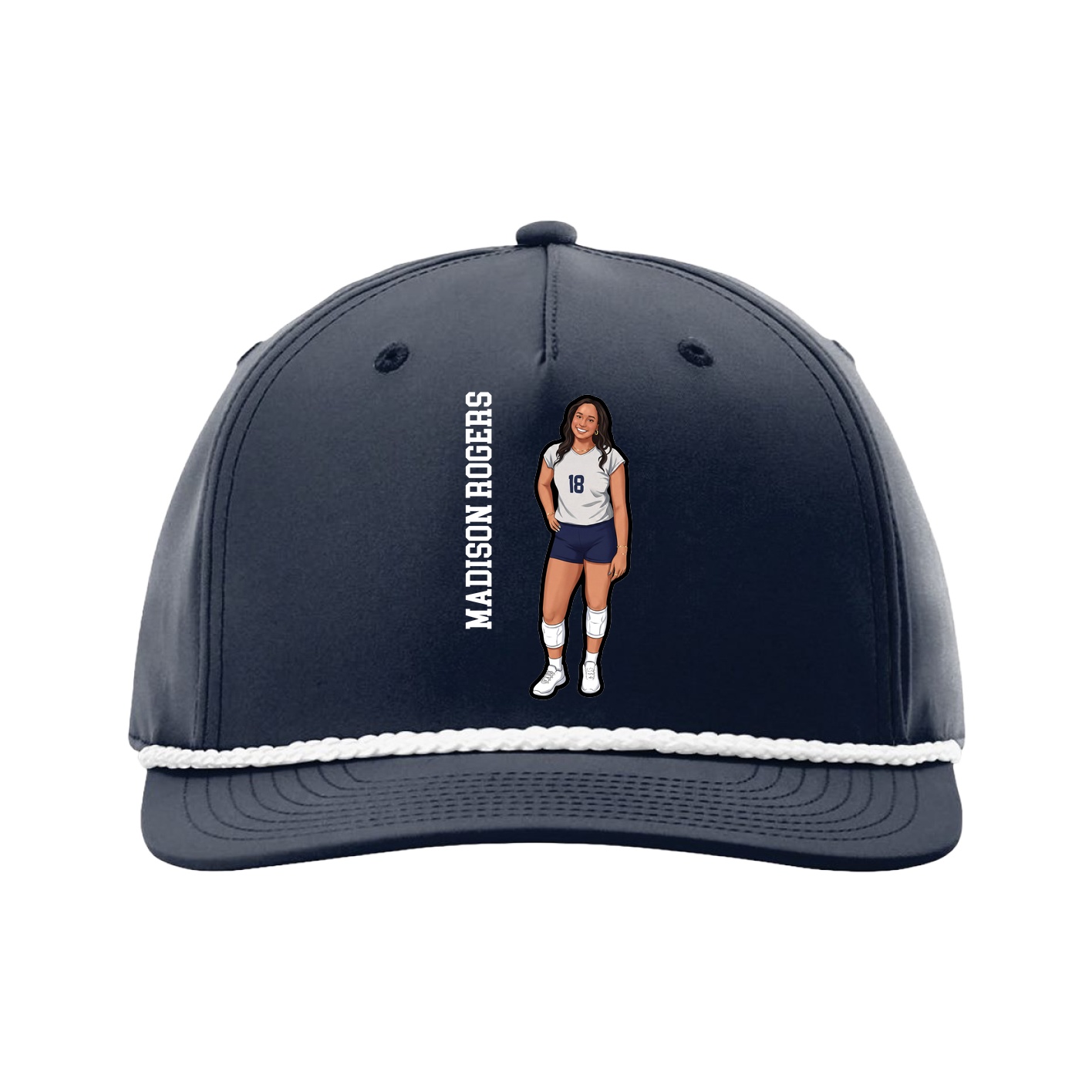 Five-Panel Classic Rope Cap — Name Vertical in Navy