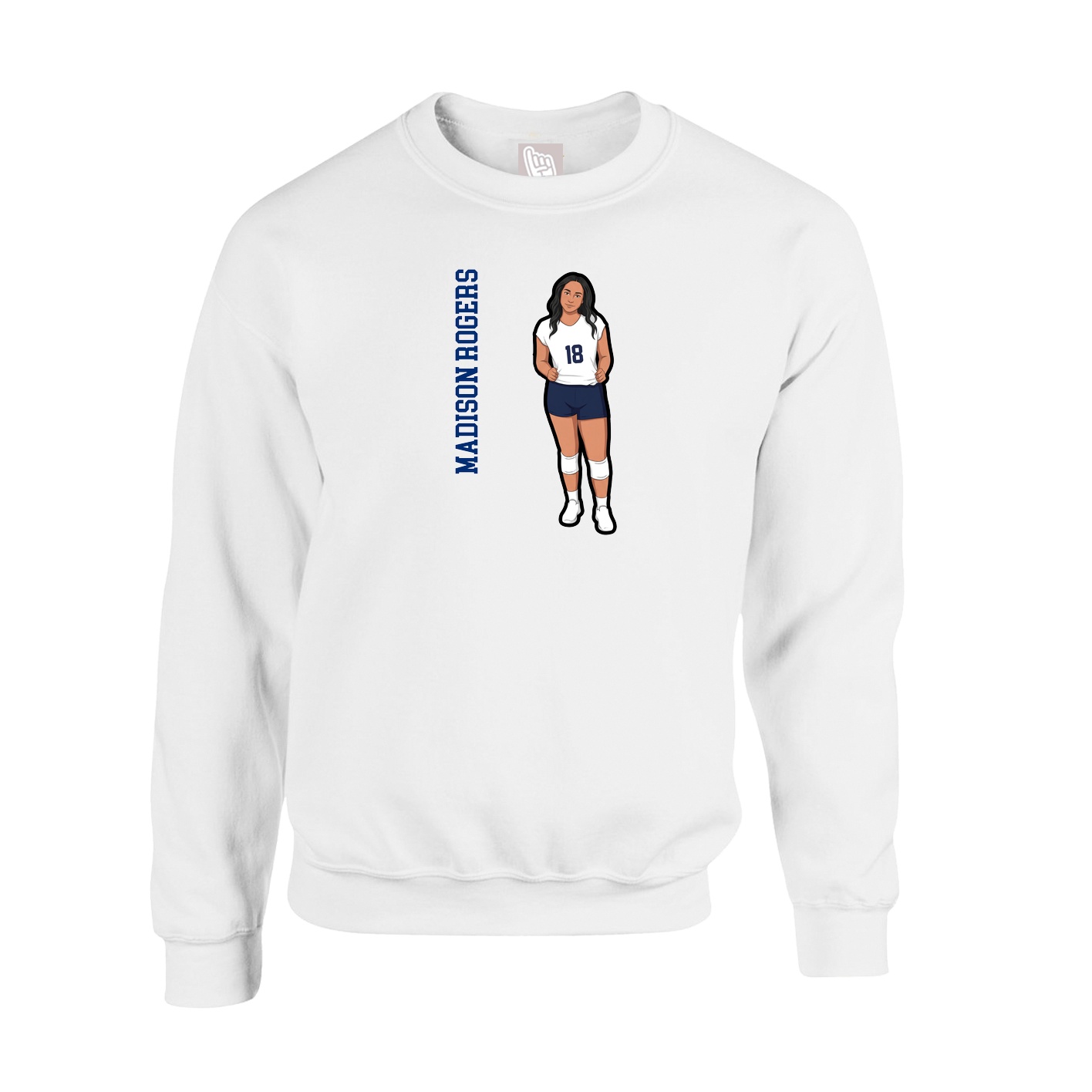 Fleece Crew — Name Vertical in White