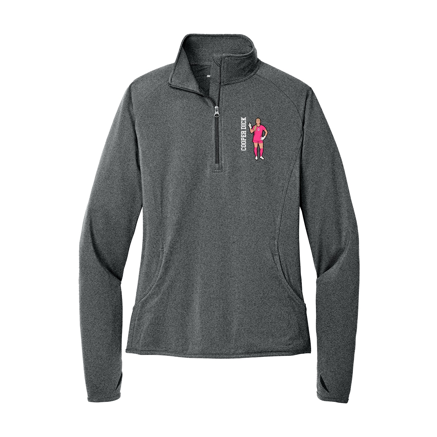 Women's Q-Zip Pullover — Name Vertical in Grey