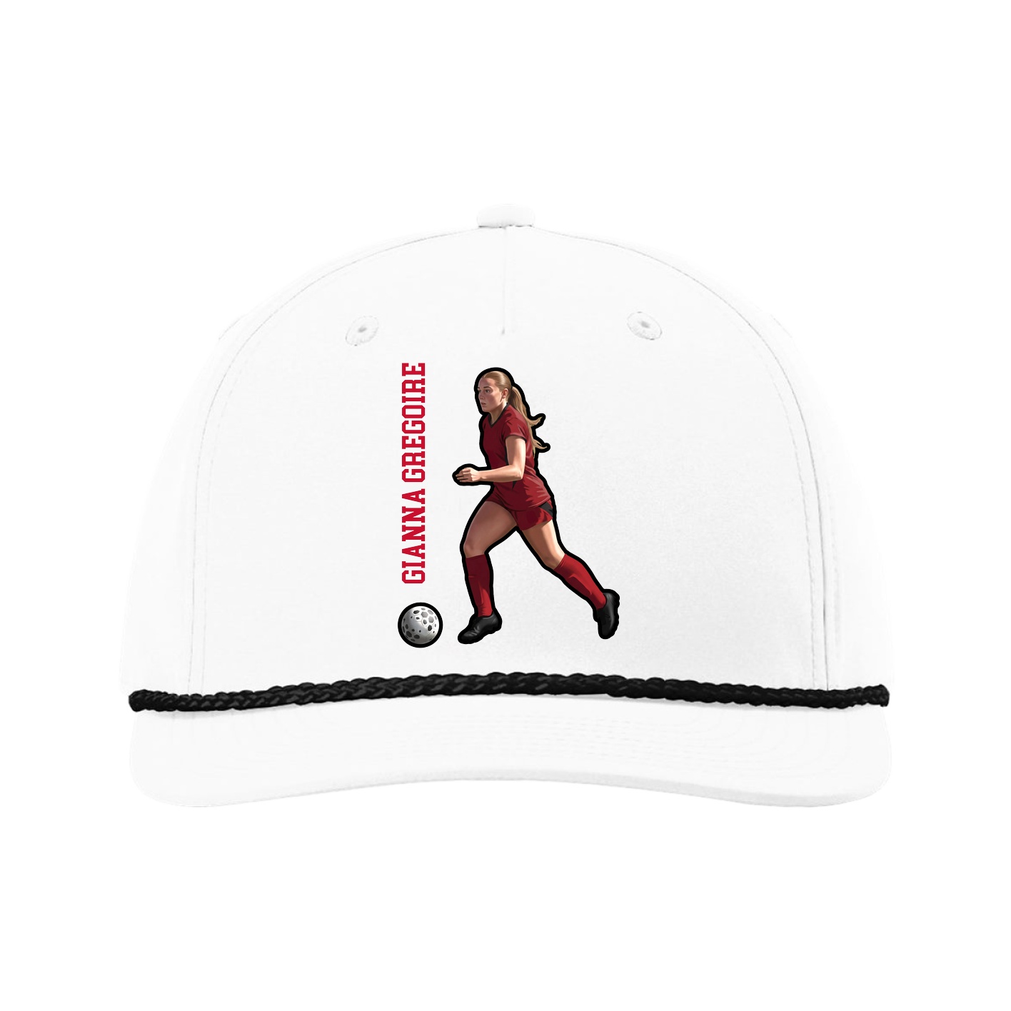 Five-Panel Classic Rope Cap — Name Vertical in White