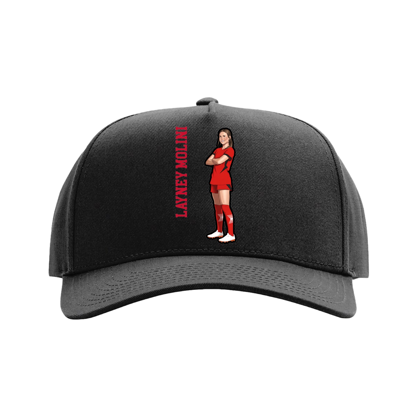 Full Fabric Five-Panel Champ Cap — Name Vertical in Black