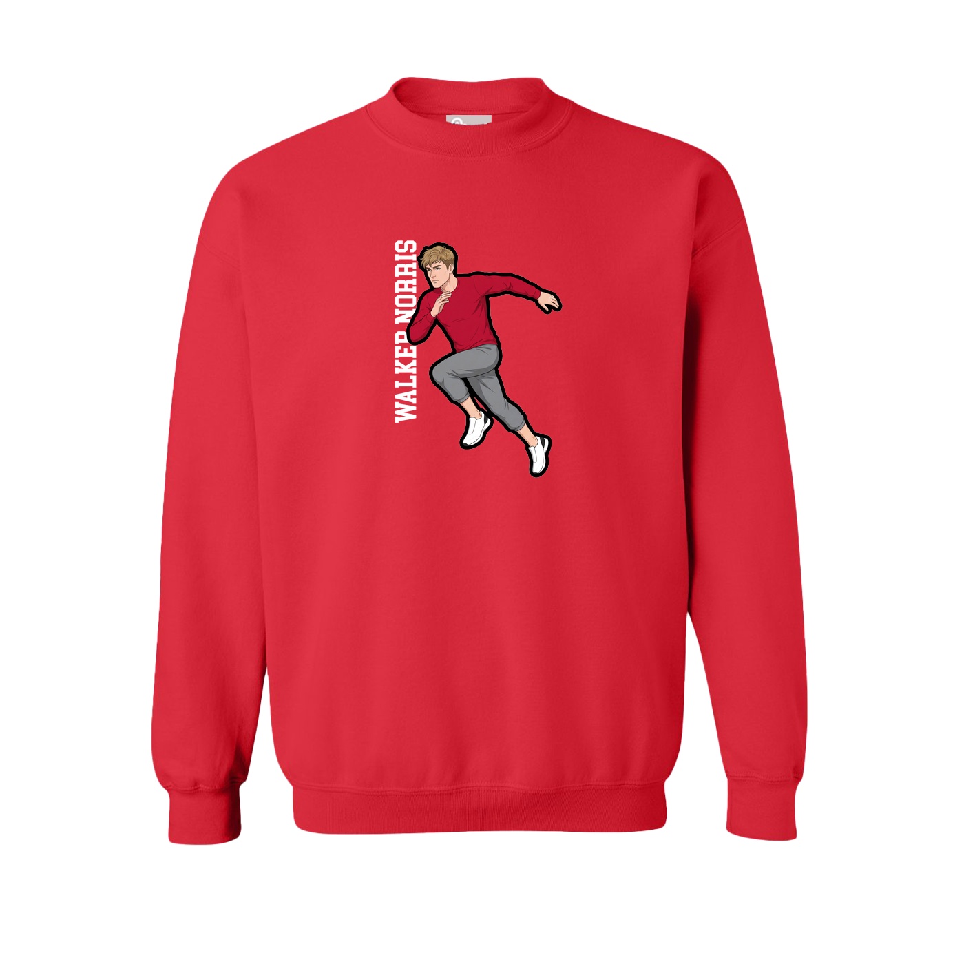 Fleece Crew — Name Vertical in Red