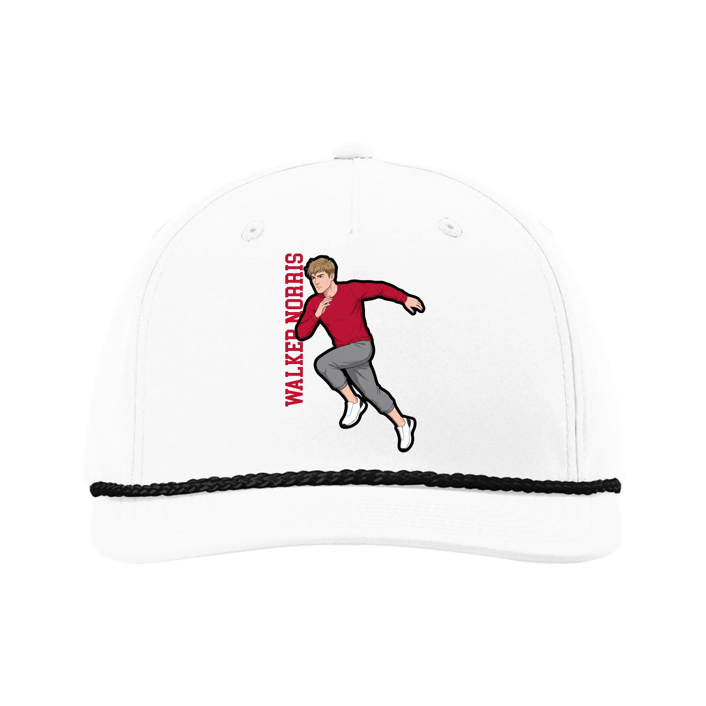 Five-Panel Classic Rope Cap — Name Vertical in White