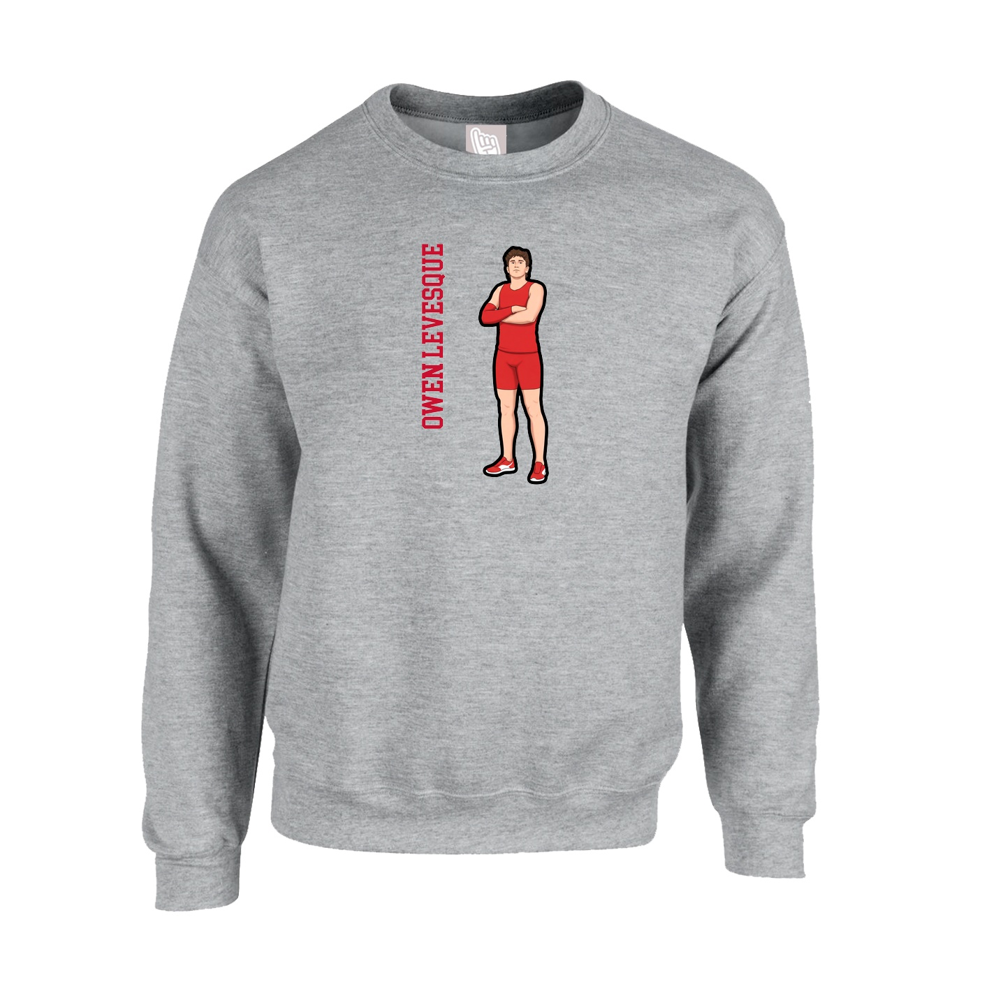Fleece Crew — Name Vertical in Grey