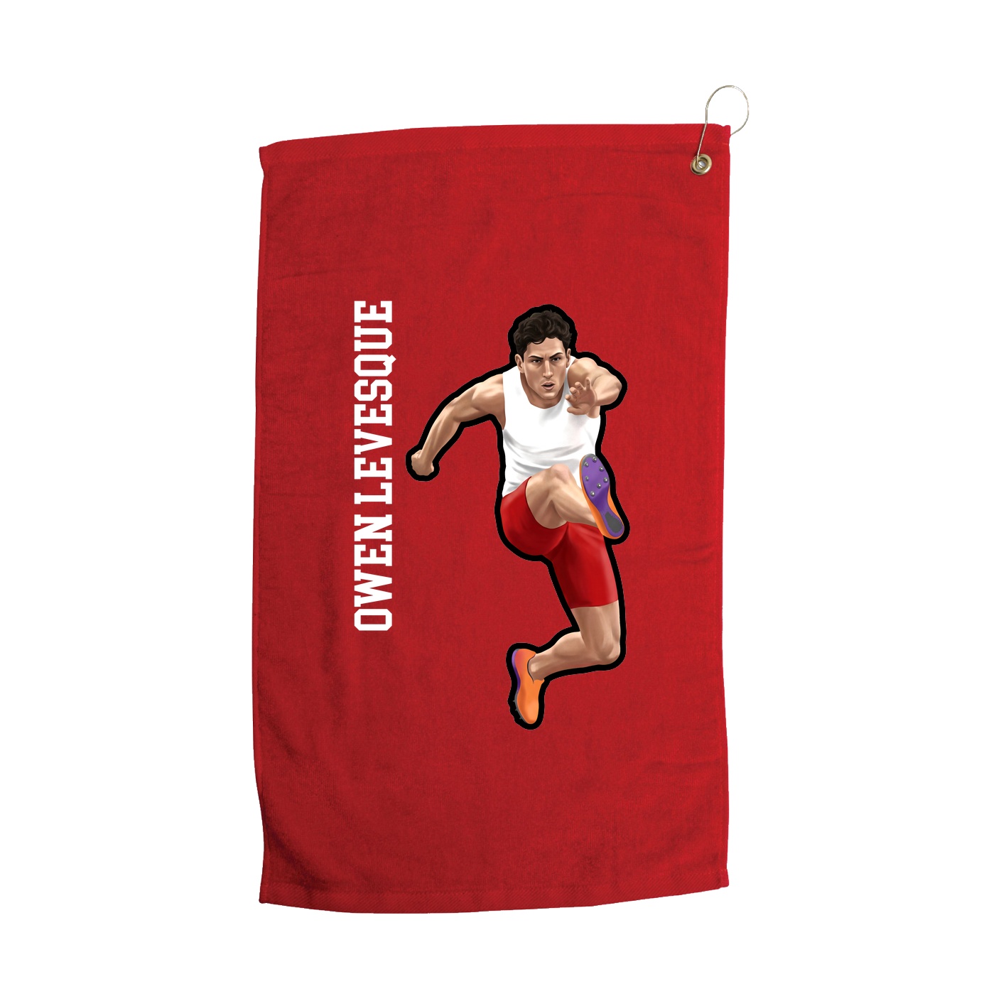 Golf Towel — Name Vertical in Red
