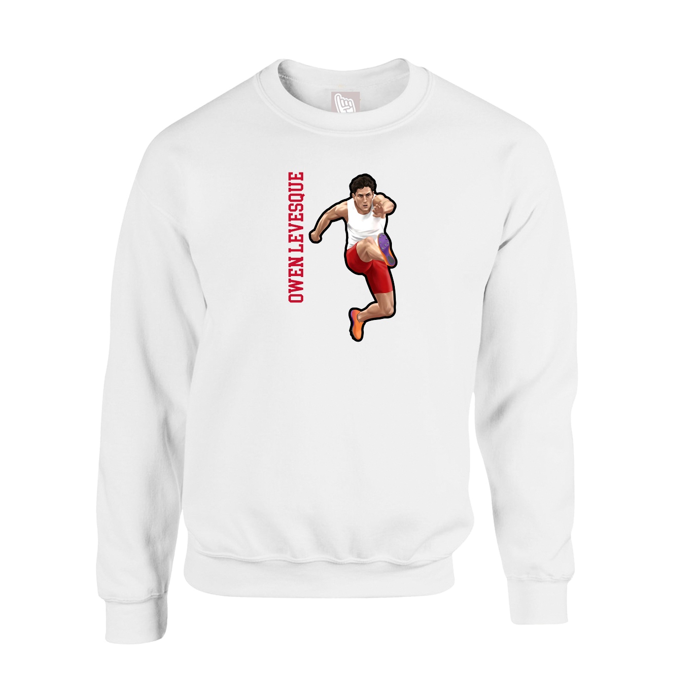 Fleece Crew — Name Vertical in White